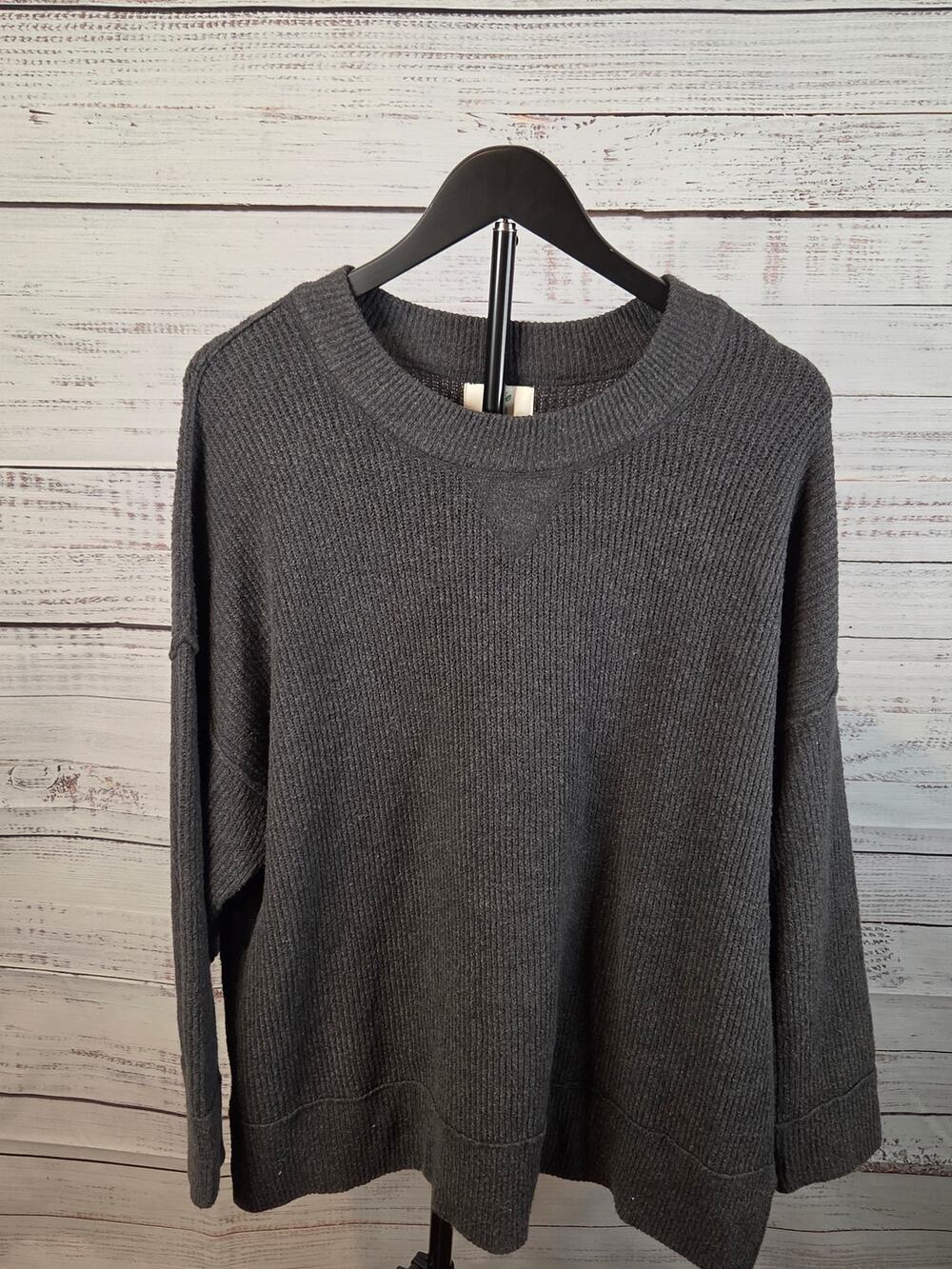 Aerie Oversized Ribbed Crewneck Knit Sweater - Charcoal Gray - Size L/XL